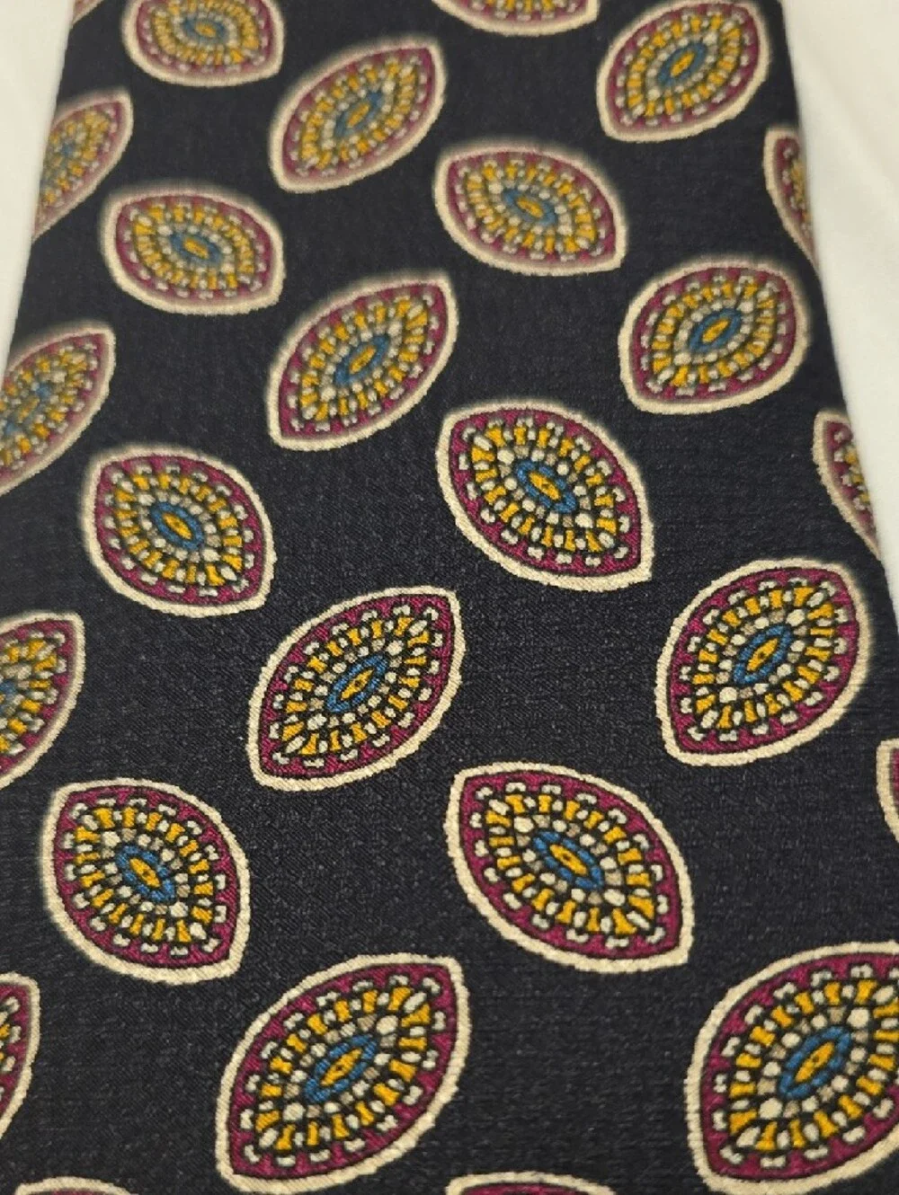 Ralph Lauren Vintage Silk‎ Navy Tie with Gold and Red Medallion Motif